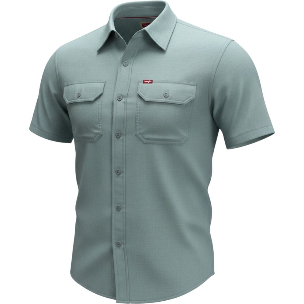 Wrangler Work Shirt Mens XL Light Blue Short Sleeve Button Up Utility Pockets